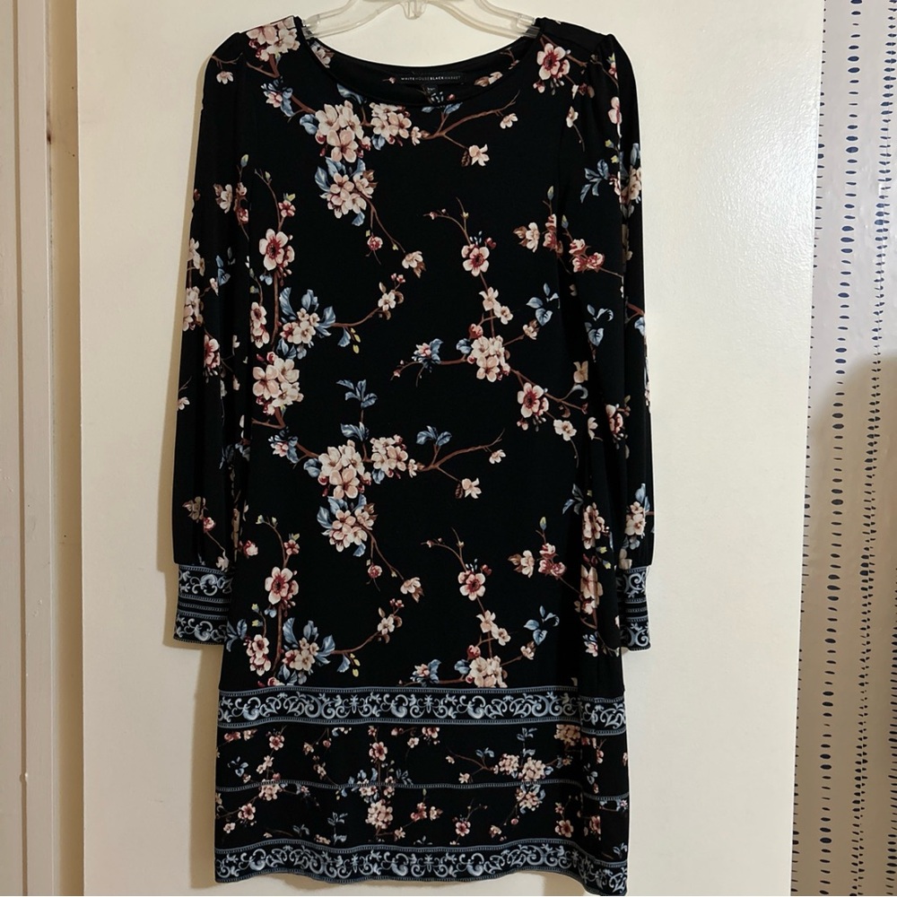 White House Black Market Women FLORAL BLACK MULTICOLOR SHEATH DRESS-SZ XS petite
